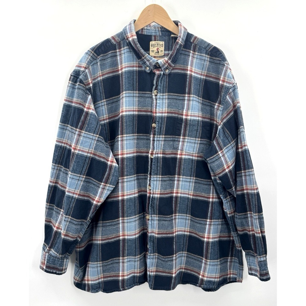 Red Head Mens 4XL Blue Plaid Flannel Casual Button Down Shirt Utility Sportsman